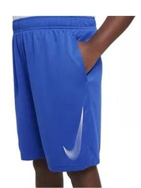 Nike Dri FIT Boys L Shorts - Logo Blue Lightweight Performance Shorts - NWT